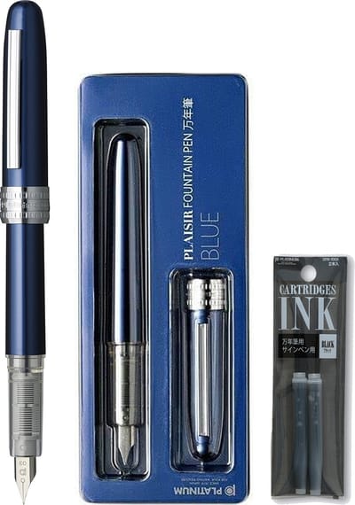 Platinum Japan - Plaisir Fountain Pen - Medium - Vulpen - Blauw - penpunt: Medium 05 - Met extra vullingen Zwart