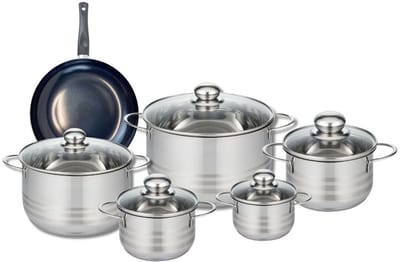 Set van 1 Koekenpan 20 cm en 5 kookpotten 12, 14, 16, 20 en 24 cm Elo Prima Glanzend