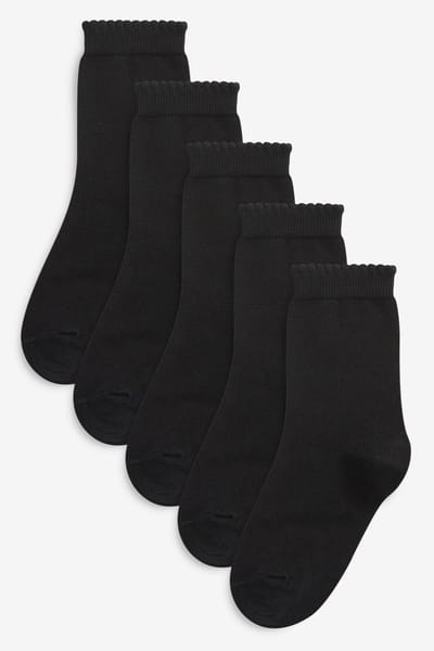 Next - Meisjes - Set van 5 paar katoenrijke school enkelsokken - Zwart
