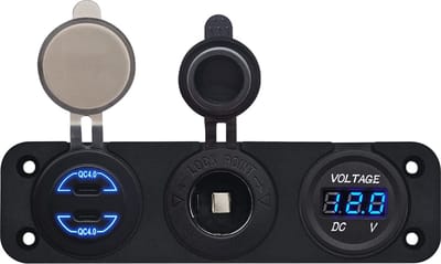 ProRide 12V USB C Autolader 2 Poorten - 30W/QC4.0 - Voltmeter en 12V/24V Sigarettenplug - Drievoudig inbouw