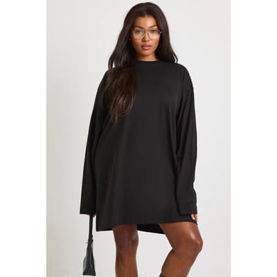 boohoo Dames Plus T-shirtjurk met lange mouwen | Zwart | Maat: 46