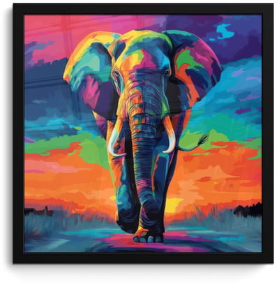 Poster in lijst - Fotolijst 40x40 cm - Posters - Olifant - Kleurrijk - Lucht - Abstract - Posterlijst zwart - Decoratie - Wanddecoratie woonkamer - Muurdecoratie slaapkamer