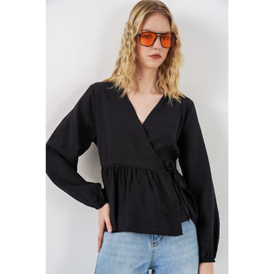 V-hals Blouse met Strikdetail en Kreppé