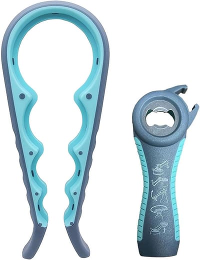 Blikopener voor senioren met artritis - 2-delige set - Blikopener voor mensen met zwakke handen, 5-in-1 flesopener, 4-in-1 blikopener