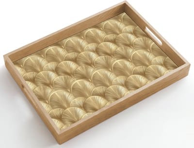 Dienblad hout 50x35 cm - Schootdienblad - Patroon - Waaier - Goud - Borrelplank rechthoek - Plateau dienbladen