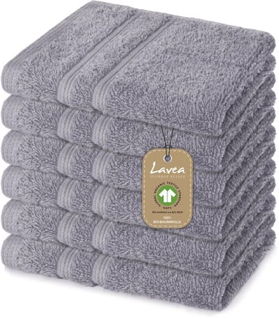 Lavea® 6 Wasdoekjes 30x30 cm van 100% biologisch katoenen badstof, zacht en absorberend, voor thuis, hotel en spa – ook ideaal als gezicht- en handdoekje – Lichtgrijs