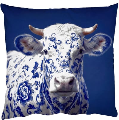 Sierkussens - Kussentjes Woonkamer - 50x50 cm - Koe - Delfts - Blauw - Artistiek
