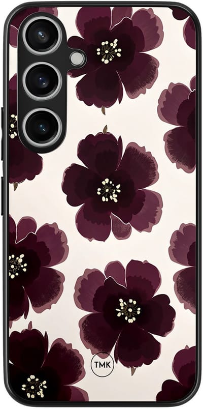 Hoesje geschikt voor Samsung Galaxy A35 - Burgundy flowers - Blauw - TPU case - Bloemen - Hardcase zwart telefoonhoesje