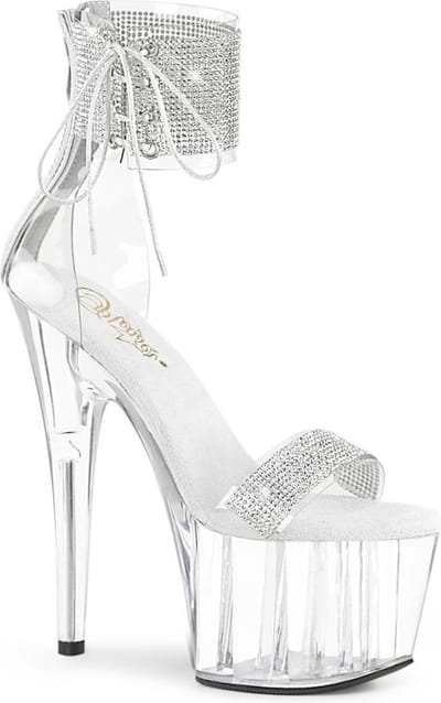 Pleaser - ADORE-727RS Sandaal met enkelband, Paaldans schoenen - Paaldans schoenen - 35 Shoes - Zilverkleurig/Transparant