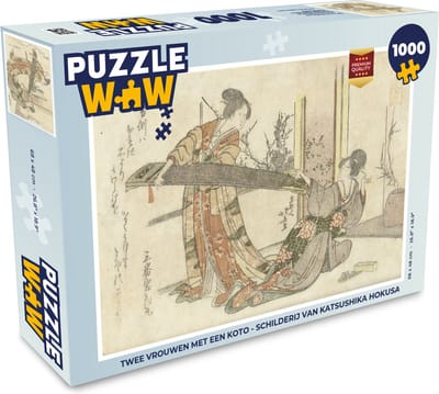 Puzzel Twee vrouwen met een koto - Schilderij van Katsushika Hokusai - Legpuzzel - Puzzel 1000 stukjes volwassenen