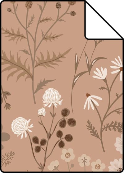 Proefstaal ESTAhome behang veldbloemen terracotta bruin - 26.5 x 21 cm - 139842-S