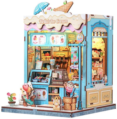 CuteBee Miniatuurhuisje - Modelbouw - Modelbouwpakket - 3D Houten Puzzel - DIY Bouwpakket Volwassenen - Constructiespeelgoed - Bella's Ice Cream