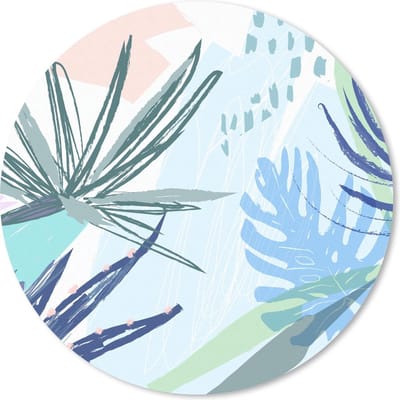 Muismat rond 20x20 cm - Mousepad Zomer - Tropisch - Blauw - Plant - Ronde muismatten