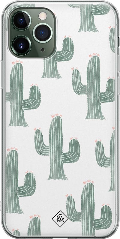 Casimoda® hoesje - Geschikt voor iPhone 11 Pro - Cactus Print - Siliconen/TPU telefoonhoesje - Backcover - Planten - Groen