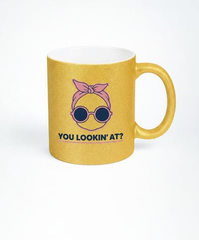 Gouden Glitter Mok - You Lookin' At? - Unieke Koffiemok