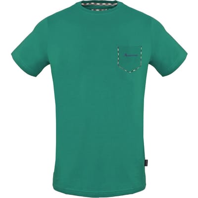 Aquascutum groen T-shirt met geruite zakafwerking