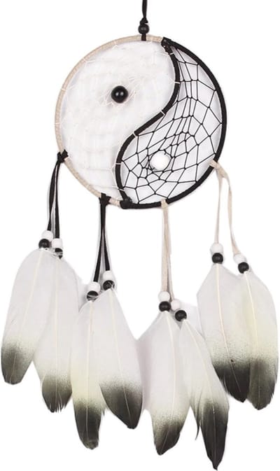 Leuke Dromenvanger met Veren – Zwart/Wit Yin en Yang – Betere Nachtrust – Slaapkamer Decoratie