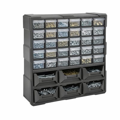 FEDEC Opbergkast met Lades - 47,5 x 38 x 16 cm - 4-Zijdig Koppelbaar - Kunststof Ladekast voor Gereedschap & Onderdelen