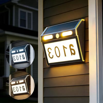 Verlichte Huisnummerbord met Zonne-energie, 3 Verlichtingsmodi, RVS, Waterdicht IP65, Perfect voor Buitengebruik en Adresweergave