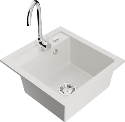Mexen Vito granieten spoelbak 1-komors met keukenmengkraan Telma, wit - 6503-20-670200-00