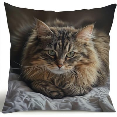 Housse de coussin Chat Maine Coon Vintage 45x45cm 100% Polyester avec Fermeture Éclair Invisible Housse de Coussin Décorative Décoration de Maison 45x45cm