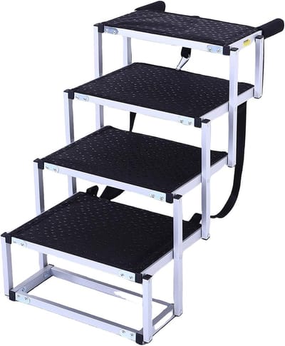 Hondenloopplank - Honden trap - Veilig reizen - Antislip aluminium - 4 treden - Grijs