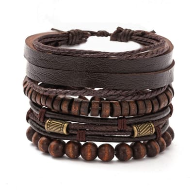 4PCS Mode Vintage Multicouche Perles en Bois Accessoires Tendance Bracelet pour Homme black