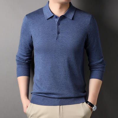 Lente en Herfst Heren Ademend T-shirt Middelbare Leeftijd Nieuwe Polokraag Effen Kleur Lange Mouw Trendy Casual Mode XXXL