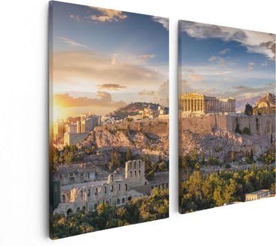Artaza Canvas Schilderij Tweeluik Akropolis van Athene, Griekenland - Architectuur  - 80x60 - Foto Op Canvas - Canvas Print