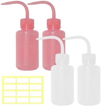 Dailygoods- Knijpflessen 150 ml - 4 Stuks - Kunststof - Lekvrije Gieter - Smalle Opening - Gebogen Schenktuit - Etikettensticker - Schenktuitfles