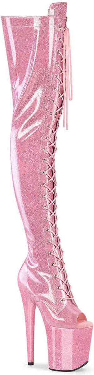 Pleaser - FLAMINGO-3021GP Plateau Overknee Laarzen - 35 Shoes - Roze