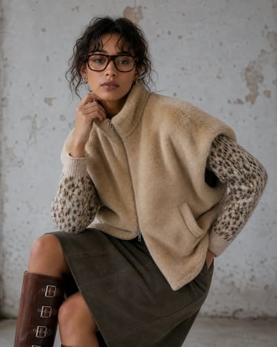 Faux fur Vest MKR 42064 | Camel - Camel / S