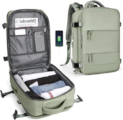Famanu - Vacuüm Rugzak Reistas met Pomp, Grote Reisrugzak Dames Heren, Carry On Wandelen Waterdicht Outdoor Casual Dagrugzak Geschikt voor 14 Inch Laptop met USB-oplaadpoort Schoenencompartiment