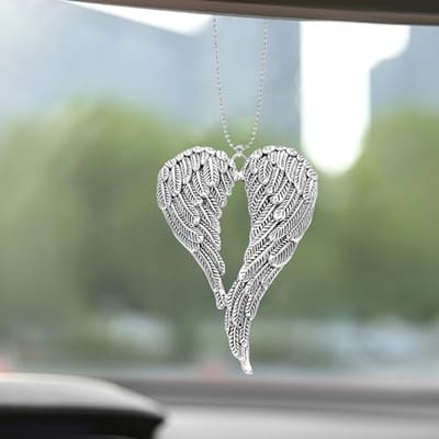 Zilveren Engelvleugel Hanger voor Auto Reflectiespiegel - Elegante Accessoire