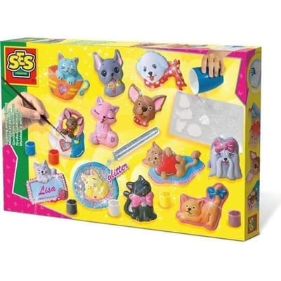 SES Creative - Hobby Pink - Gieten en Schilderen - Katten en Honden - Knutselen Meisjes - Sneldrogend - Vanaf 5 jaar