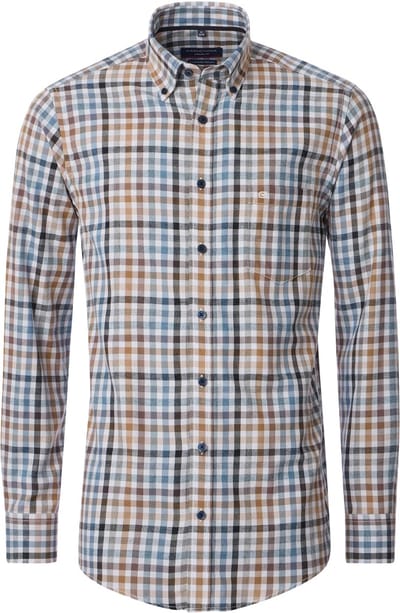 CASA MODA Sport casual fit overhemd - flanel - beige geruit - Strijkvriendelijk - Boordmaat: 43 - 44