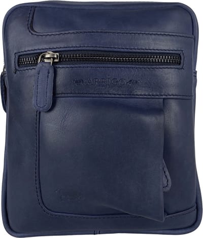 Schoudertas Heren Dames Crossbody Tas - Rundleer - Verstelbare Schouderriem - Donkerblauw
