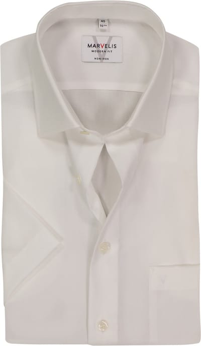 MARVELIS modern fit overhemd - korte mouw - beige - Strijkvrij - Boordmaat: 41 (EU maat: L)