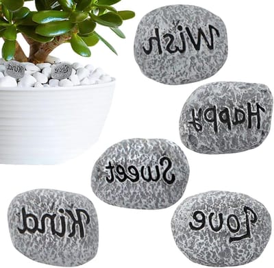 Decoratieve stenen - Mini kiezelstenen - Bloempotten versieren - Warm gegraveerde teksten - 5 stuks - Niet gespecificeerd