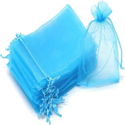 Fako Bijoux - 100 Organza Zakjes - 7x9 cm - Feestzakjes - Snoepzakjes - Cadeauzakjes - Uitdeelzakjes - Sieradenzakjes - Turquoise - 7x9cm - 100 Stuks