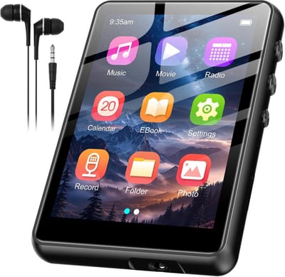 SWOFY SWOFY MP3-speler, 128 GB, bluetooth 5.3, hifi, MP3-speler met luidspreker, hoofdtelefoon, FM-radio-recorder, 2,4 inch touchscreen, mini-muziekspeler, ondersteunt tot 128 GB TF-kaart (zwart)
