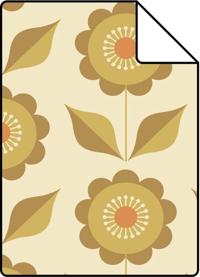 Proefstaal ESTAhome behang bloemen olijfgroen en okergeel - 26.5 x 21 cm - 130978-S