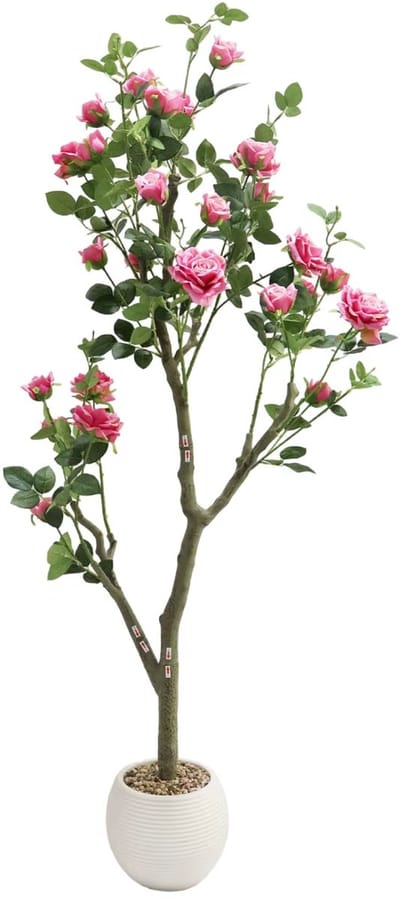 Kunstmatige rozenbloembomen - Voor woonkamer of kantoor - Decoratieve faux rozenplant met groene bladeren - 150 cm - Roze