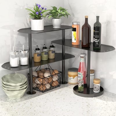 Unyqoos® Praktisch en Elegant Metalen Keukenhoekrek met Verstelbare Plankopties voor Diverse Ruimtes