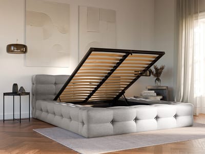 Vente-unique Bed met opbergruimte stof lichtgrijs 160 x 200 cm