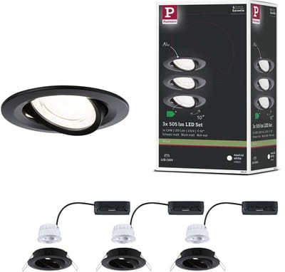 LED-inbouwlamp Nova Coin Set van 3 rond 84 mm 50° 3x2,8W 3x505lm 230V 4000K Zwart mat