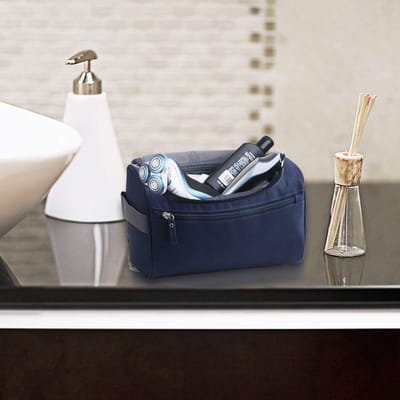 Toilettas voor op reis, toilettas om op te hangen, voor heren en dames, met mesh en ritsvak, groot, waterdicht, voor koffer, handbagage, voor mannen en vrouwen, blauw, Small