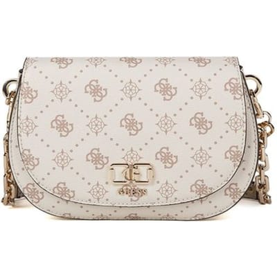 GUESS schoudertas Emelie Logo Flap Shoulder Bag Vanilla Logo crème