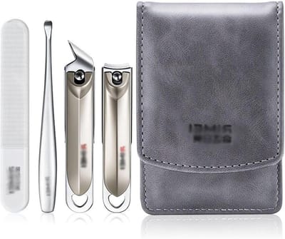 Manicureset 4-delig - Nagelverzorging set - Persoonlijke verzorging - Roestvrij staal - Compact etui - Grijs
