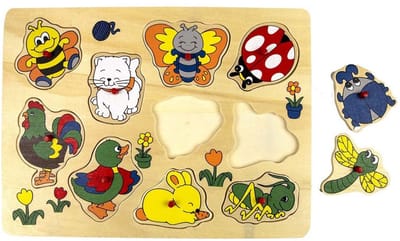 Playwood Wooden Stud Puzzle Animals around the House 10 pcs Hout